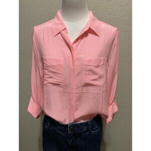 BNWT Ann Taylor Women’s Silk Long Sleeve Blouse Button Down, Peach-Pink, Size MP